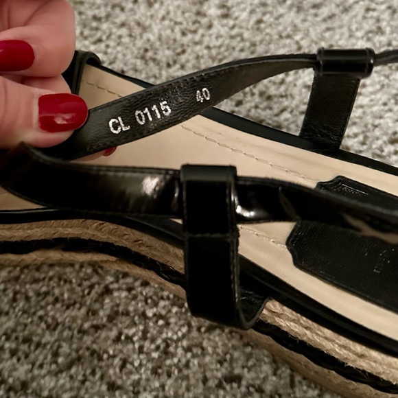 CHRISTIAN DIOR Size 40 9.5 Black Patent Leather Wedge Espadrille Low Sandals - Picture 3 of 10